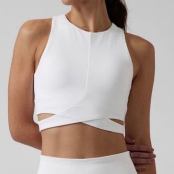 Athleta Solid White Crop Cross Cross Front Tank Top Built In Bra Xs - Picture 1 of 6